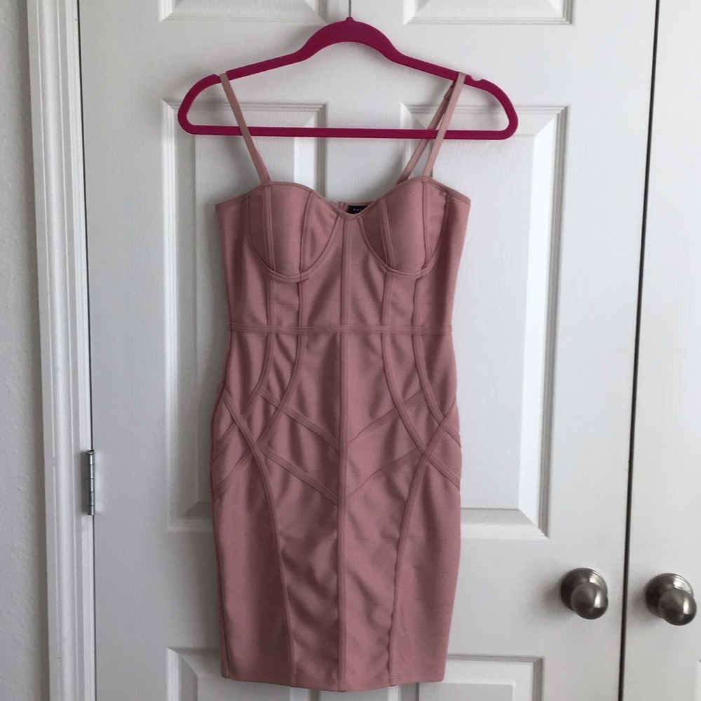 Haute Monde Blush Pink Bustier Bodycon Mini Dress